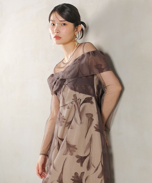 ドレス フロッキーレース チュール ボリュームデザイン Aライン ワンピース ドレスパーティー 結婚式 お呼ばれ オケージョンの画像