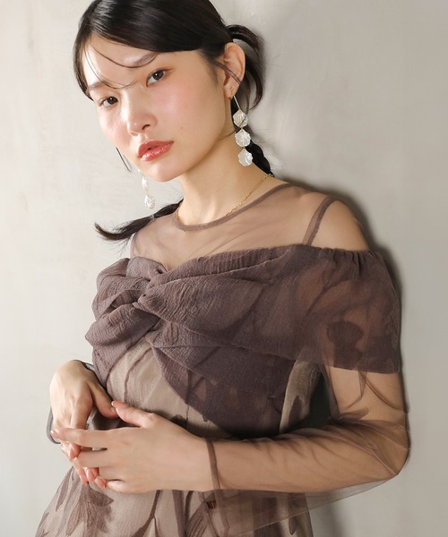 ドレス フロッキーレース チュール ボリュームデザイン Aライン ワンピース ドレスパーティー 結婚式 お呼ばれ オケージョンの画像