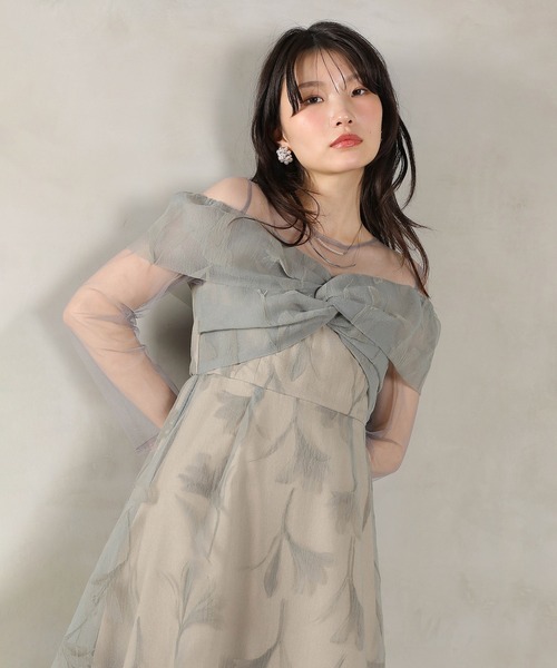 ドレス フロッキーレース チュール ボリュームデザイン Aライン ワンピース ドレスパーティー 結婚式 お呼ばれ オケージョンの画像