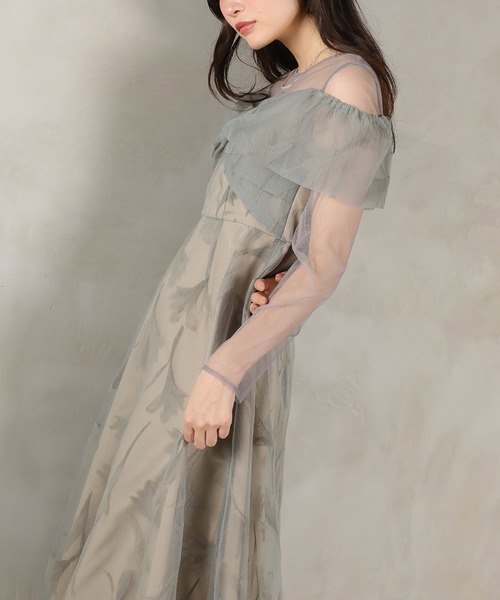 ドレス フロッキーレース チュール ボリュームデザイン Aライン ワンピース ドレスパーティー 結婚式 お呼ばれ オケージョンの画像