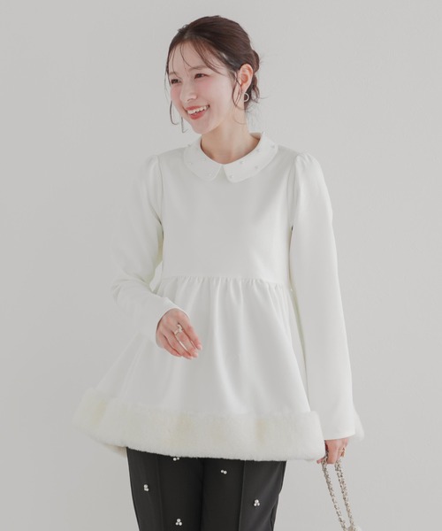 Fit more（フィットモア） 裾ファーフレアトップス レディース