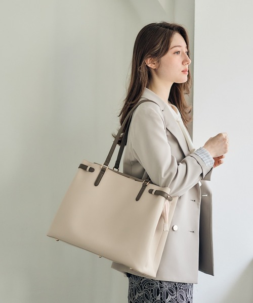 トゥエルブアジェンダ コラボ ベージュ トートバッグ ビジネスバッグ Mimi Special Collaboration】配色A4トートバッグ - 12Twelve Agenda