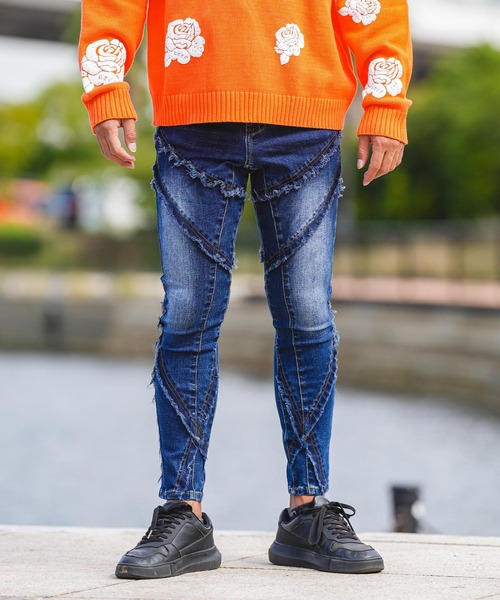 【LV_1230】【美品】アダムスジャグラー フリンジデニムパンツ adamsJUGGLER（アダムスジャグラー） ジーンズ フリンジカットデニム