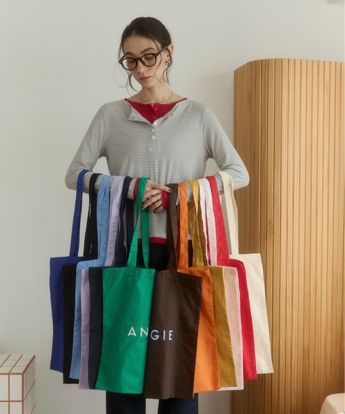 ANGIE トートバッグ ロゴ カラー コットン トート バック（A4収納可
