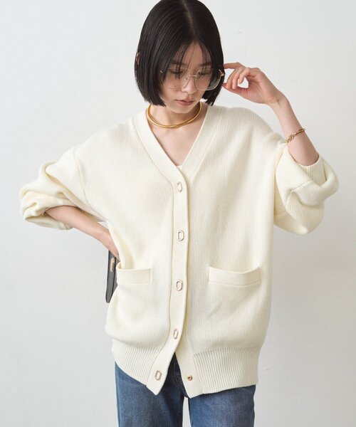 未使用品 Loungedress ラウンジドレス　ロゴ刺繍カーディガン　ホワイト 中古・古着通販】Loungedress (ラウンジドレス) ロゴ刺繍カーディガン