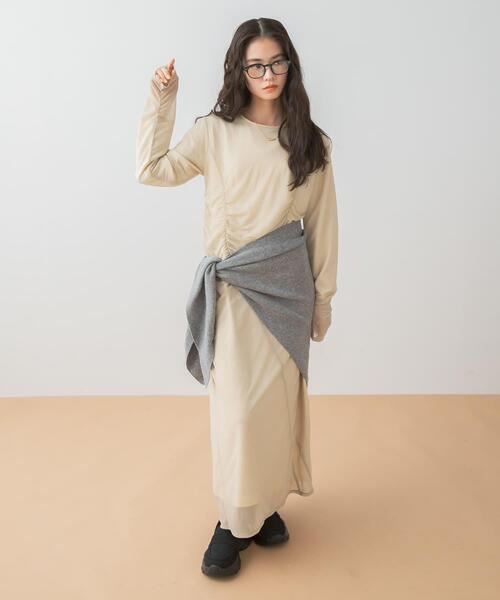 【NEW】センスオブプレイスバイアーバンリサーチ（SENSE OF PLACE）/シアーレイヤードシャーリングワンピース SENSE OF PLACE by URBAN RESEARCH ワンピース シアーレイヤード