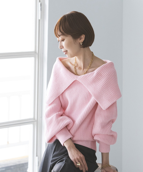 「NOBLE」 長袖ニット - ネイビー レディース_画像2