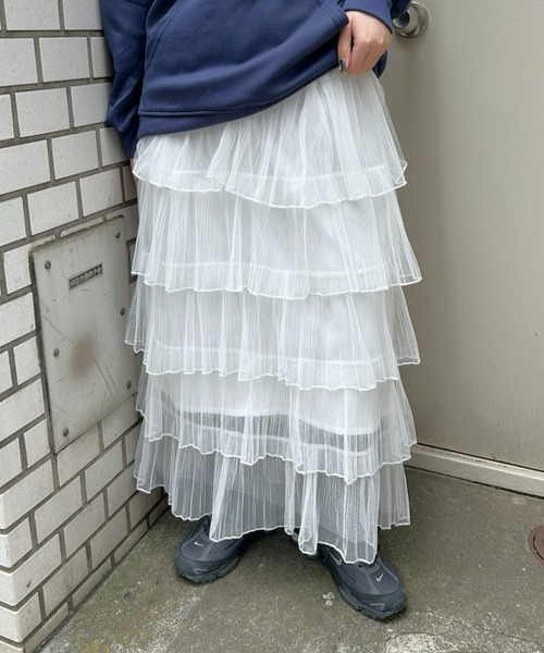 LACーVERT ロング スカート ティアードフリルシアースカート