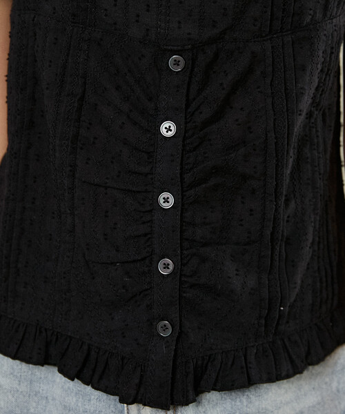 新品　マリークワント　カットワークブラウス　黒 MARY QUANT（マリークヮント） ブラウス シャツ マリークワント シアー
