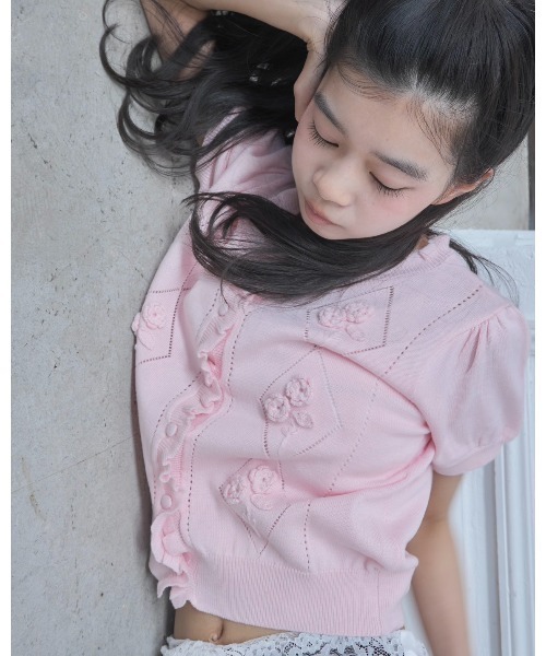 Smyeon カーディガン 半袖 Embroidered short sleeve knit cardigan