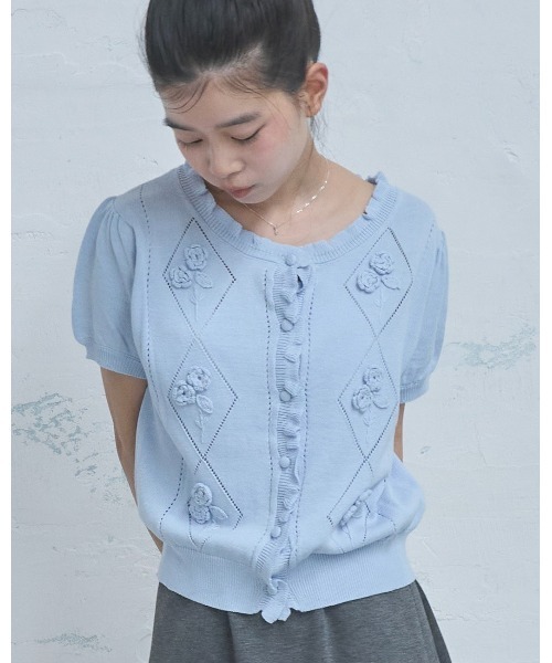 Smyeon カーディガン 半袖 Embroidered short sleeve knit cardigan