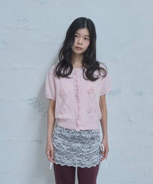 Smyeon カーディガン 半袖 Embroidered short sleeve knit cardigan