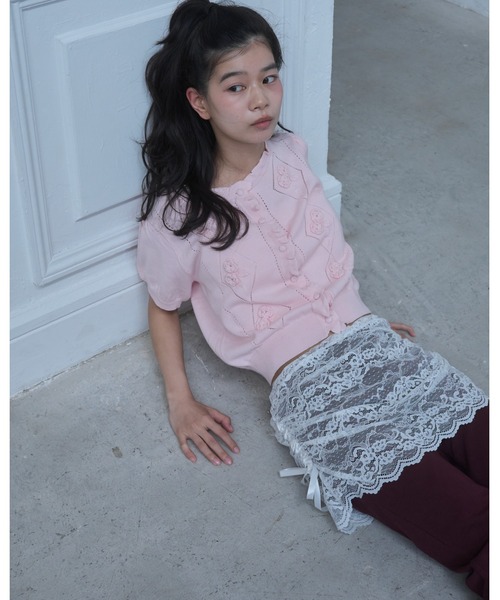 Smyeon カーディガン 半袖 Embroidered short sleeve knit cardigan