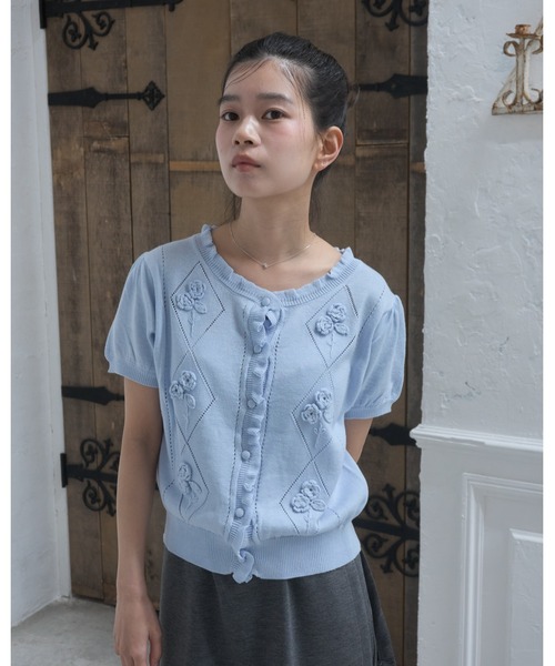 Smyeon カーディガン 半袖 Embroidered short sleeve knit cardigan