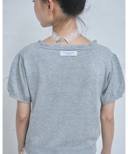 Smyeon カーディガン 半袖 Embroidered short sleeve knit cardigan