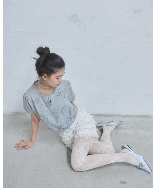 Smyeon カーディガン 半袖 Embroidered short sleeve knit cardigan