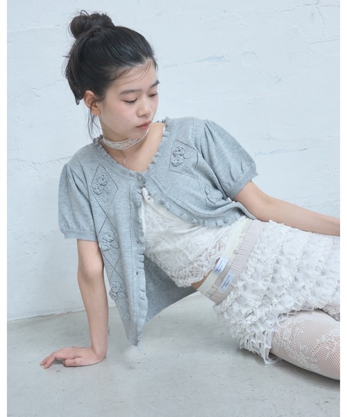 Smyeon カーディガン 半袖 Embroidered short sleeve knit cardigan
