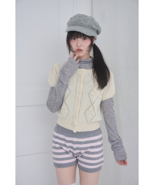 Smyeon カーディガン 半袖 Embroidered short sleeve knit cardigan