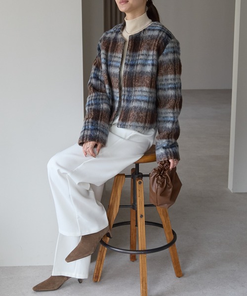 「PREFERIR」 ノーカラージャケット MEDIUM ブラウン レディース_画像5
