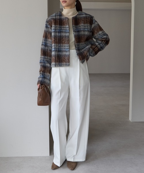 「PREFERIR」 ノーカラージャケット MEDIUM ブラウン レディース_画像6