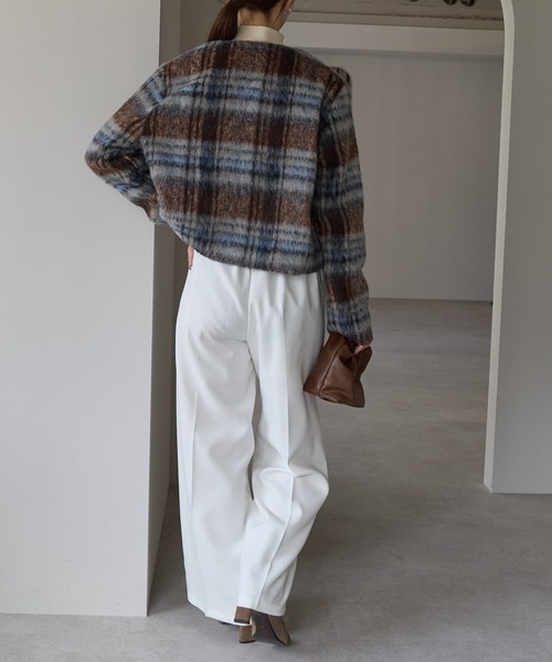 「PREFERIR」 ノーカラージャケット MEDIUM ブラウン レディース_画像8