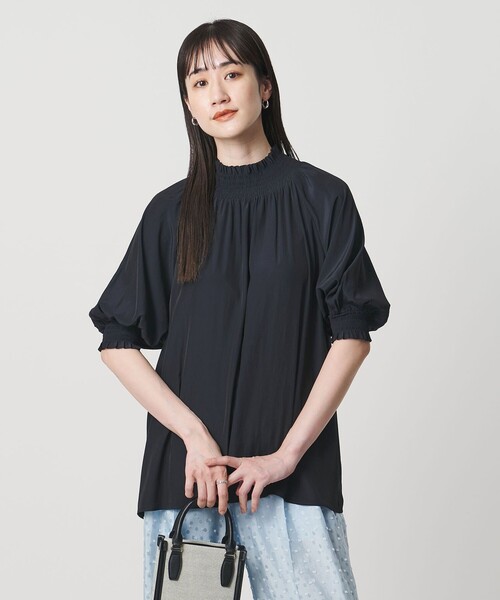 ユナイテッドアローズ　バックプリーツ ハイネック 半袖ブラウス　36 UNITED ARROWS（ユナイテッドアローズ） ブラウス シャツ シャーリング