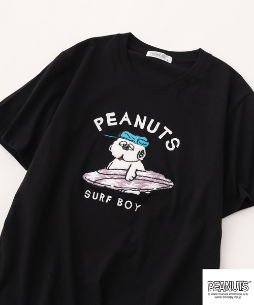 PEANUTS tシャツ 半袖 オラフ柄サガラ刺繍天竺半袖Tシャツ レディース