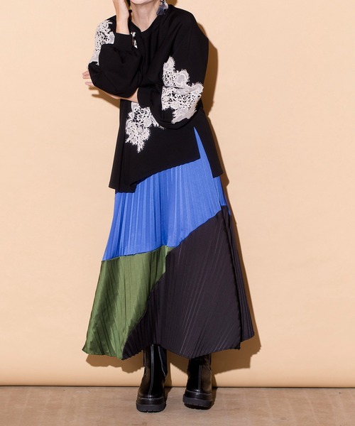 「OSMOSIS」 「loab」プリーツスカート ONE SIZE ブラック レディース_画像4