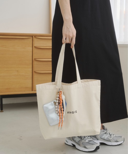 アンジーケイ　こぎん刺しトートバッグ　グレー ANGIE トートバッグ 大きめ 「A4サイズ収納可」ANGIE ロゴ 刺繍 トート