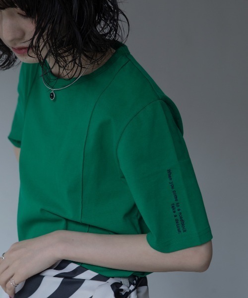 tシャツ 半袖 ロゴ刺繍パイピングTシャツ/新色追加 レディース