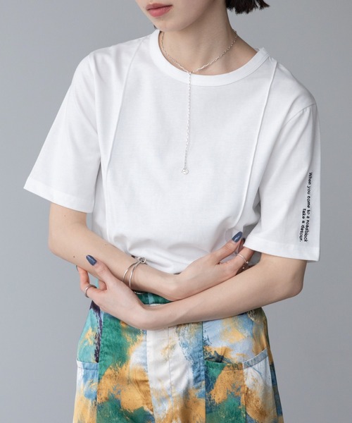 tシャツ 半袖 ロゴ刺繍パイピングTシャツ/新色追加 レディース