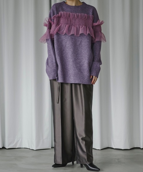 ニット/セーター tulle tiered knit pullover Ezick ニット セーター Around frill tulle ミックスニット レディース