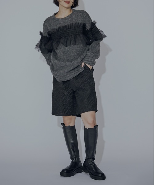 ニット/セーター tulle tiered knit pullover Ezick ニット セーター Around frill tulle ミックスニット レディース