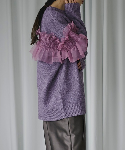 Ezick ニット Around frill tulle ミックスニット レディース