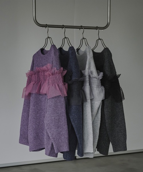 ニット/セーター tulle tiered knit pullover Ezick ニット セーター Around frill tulle ミックスニット レディース