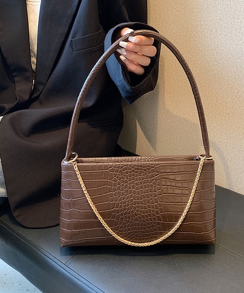 ブラウン クロコダイル風 ショルダーバッグ クロコダイル ワニ革 本革 斜めがけ ボディバッグ ショルダー バッグ