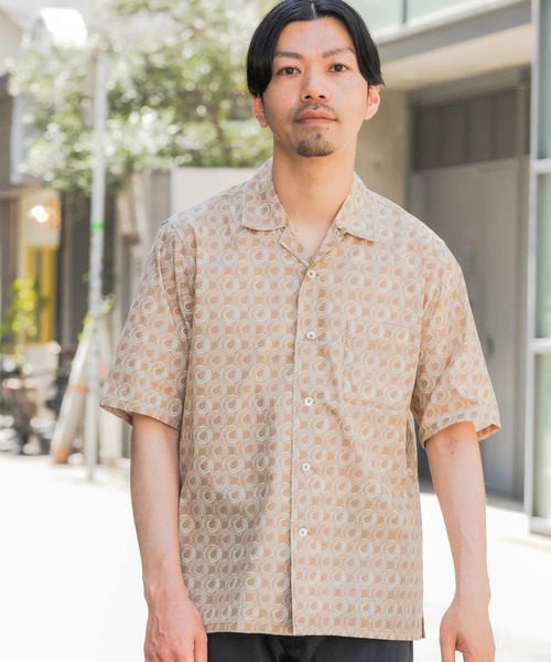 URBAN RESEARCH ROSSO MEN シャツ 半袖 ジオメトリック柄オープン 