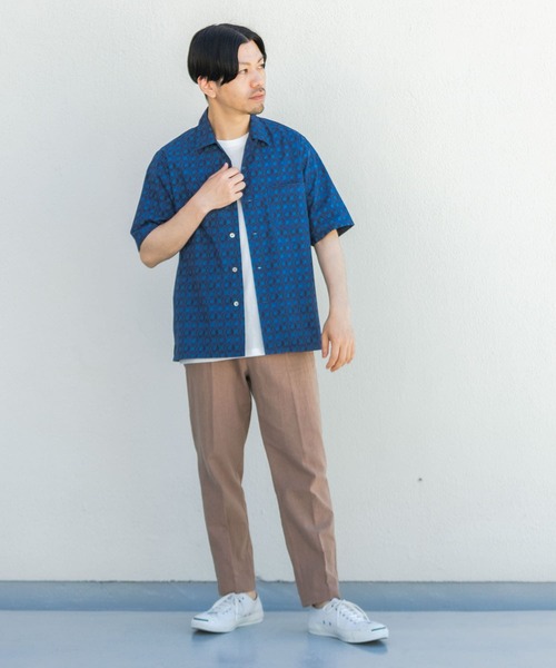 ZAFUL ジオメトリック 半袖 シャツ【送料込み】 URBAN RESEARCH ROSSO MEN シャツ ジオメトリック柄オープン