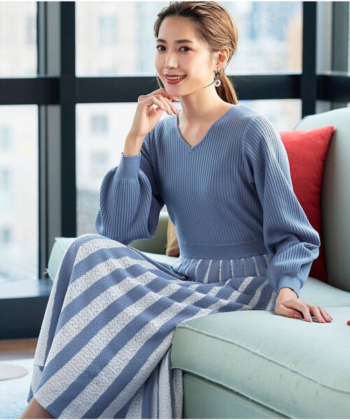 Tiaclasse ワンピース 「洗える」レース編みニットフレアワンピース