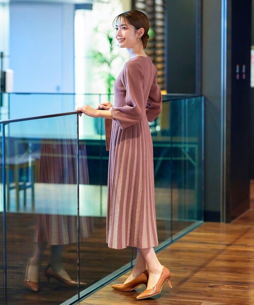 Tiaclasse ワンピース 「洗える」レース編みニットフレアワンピース