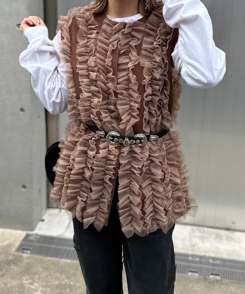 mi via loca ベスト ジレ チュールフリルベスト レディース