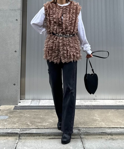 mi via loca ベスト ジレ チュールフリルベスト レディース