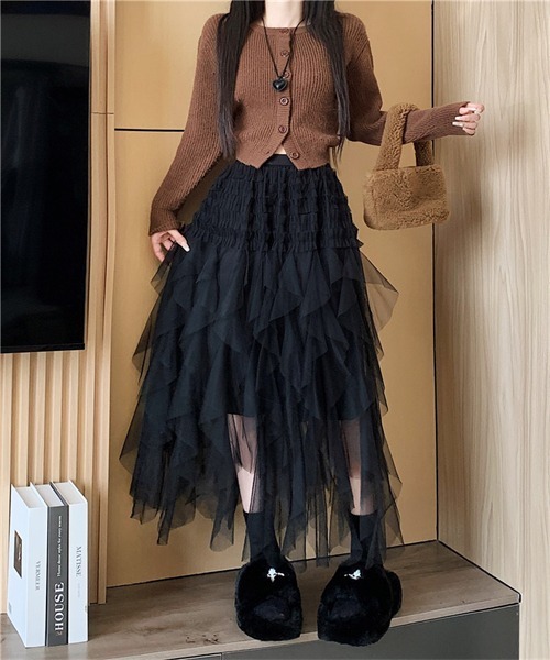 FREE STYLISTS スカート イレヘムフリルロングチュールスカート