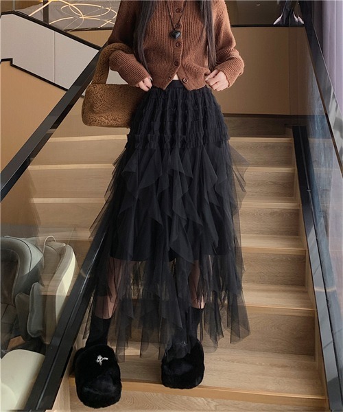 FREE STYLISTS スカート イレヘムフリルロングチュールスカート