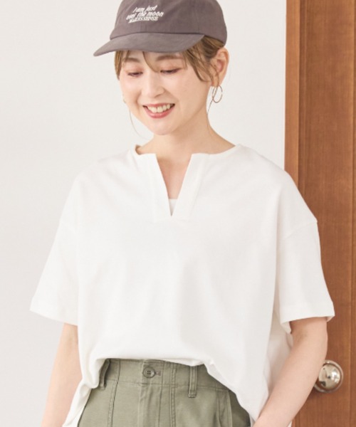 tシャツ Mix切替5分袖プルオーバー レディース LE CERCLE par rope' tシャツ 針抜きリブ5分袖プルオーバー