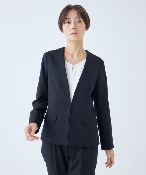 23区　パンツスーツ　セットアップ　ノーカラー　カラーレス　44　手洗い可能 trim_ofcrs_iteme4ca3754ec1a11e