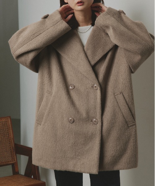 ad thie ピーコート pコート シャギーコクーンミドルコート レディース