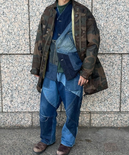 rebear by Johnbull パッチワークジャケット　ノーカラー　フリー rebear by Johnbull】パッチワークノーカラージャケット