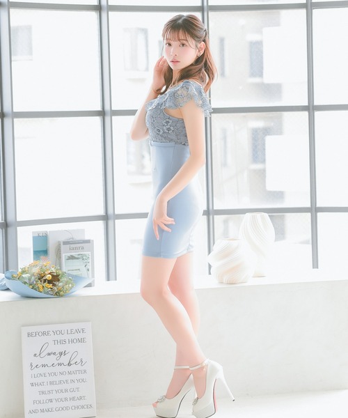Tika ドレス キャバドレス フリル袖フラワーレースフロント