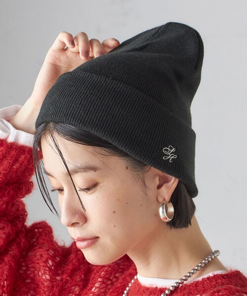 shadows バーガンディ ニットキャップ 刺繍ロゴ SHIPS（シップス） ニット帽 ニットキャップ ロゴ 刺しゅう ニット